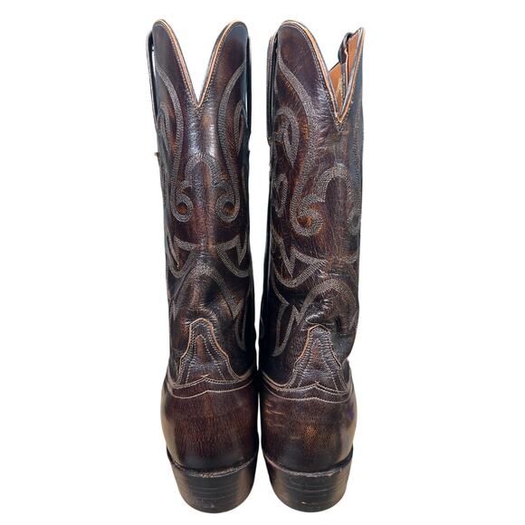 Vintage Lucchese Men’s Brown Leather Glossy Cowboy Boot Size US 8.5 D main image 9